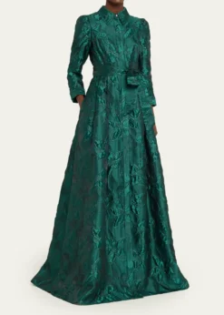 Rickie Freeman for Teri JonMetallic Jacquard Floral Shirt Gown