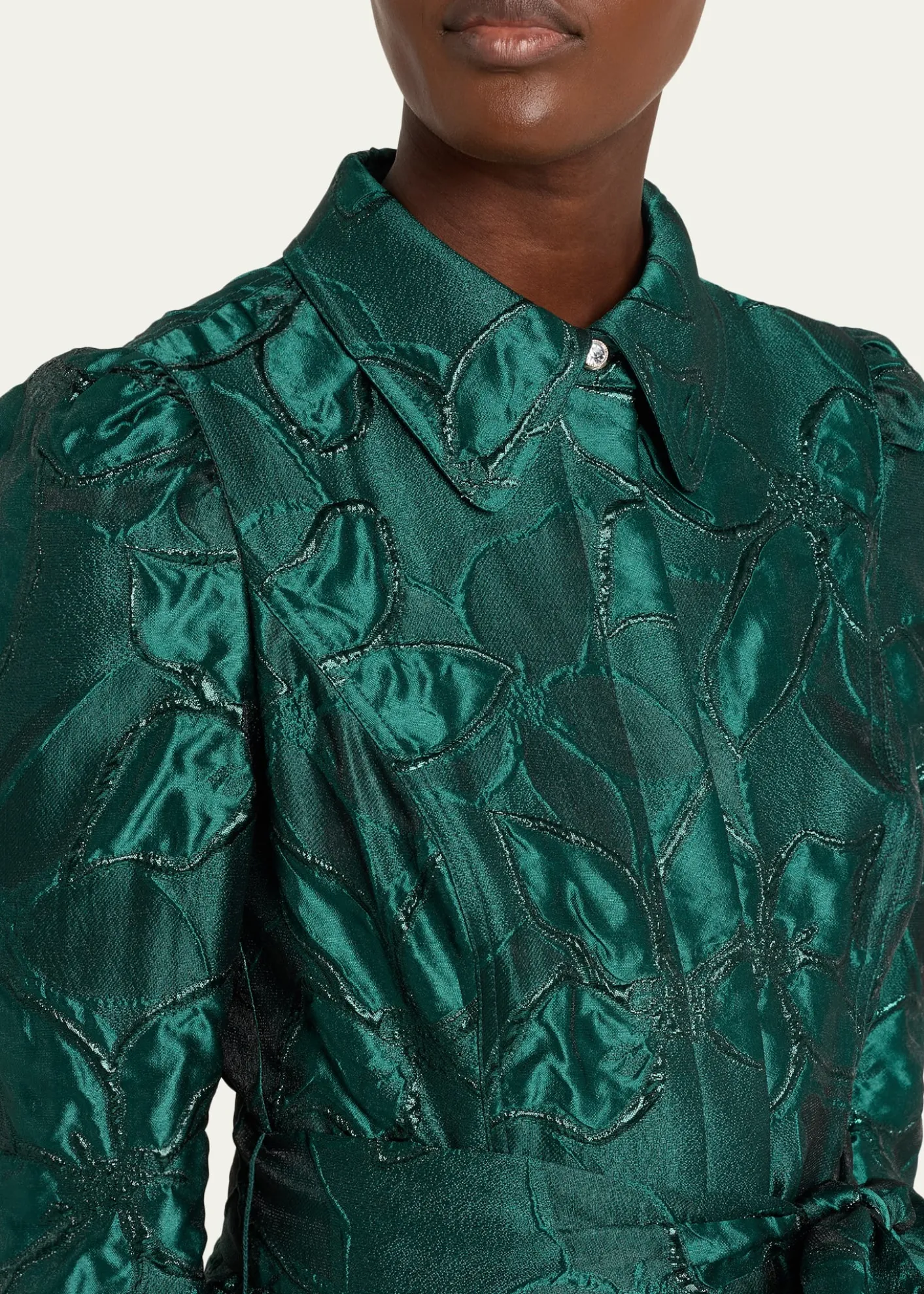 Rickie Freeman for Teri JonMetallic Jacquard Floral Shirt Gown