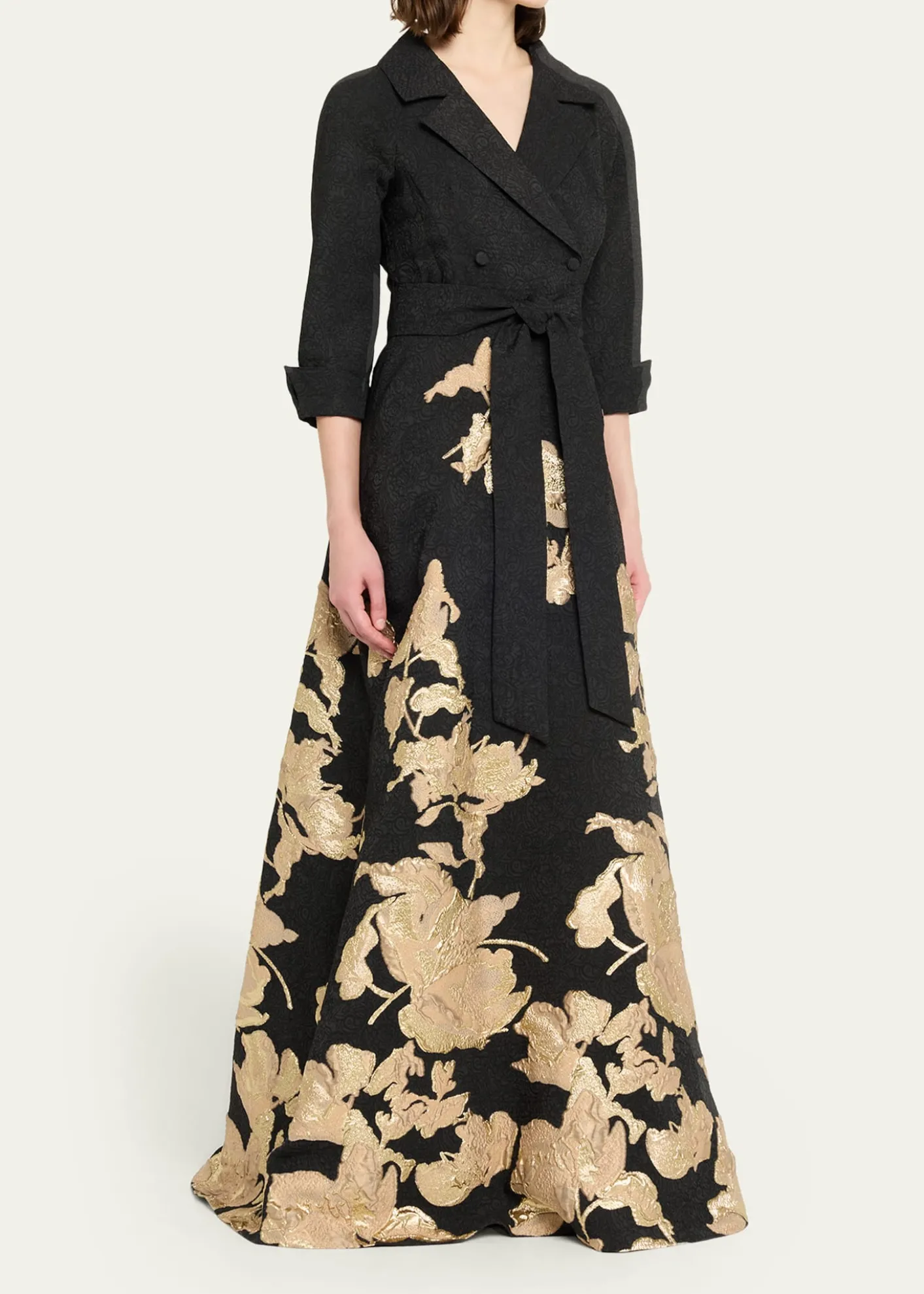 Rickie Freeman for Teri JonMetallic Floral Jacquard Shirt Gown