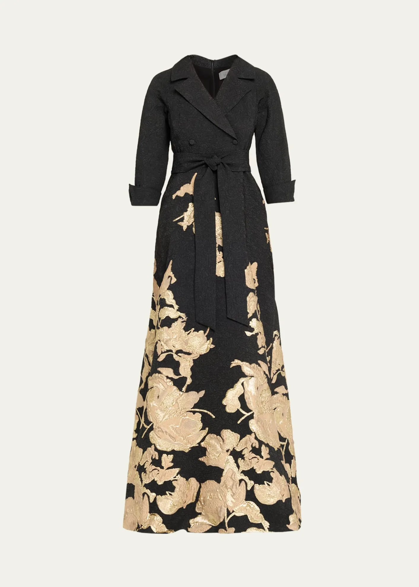 Rickie Freeman for Teri JonMetallic Floral Jacquard Shirt Gown