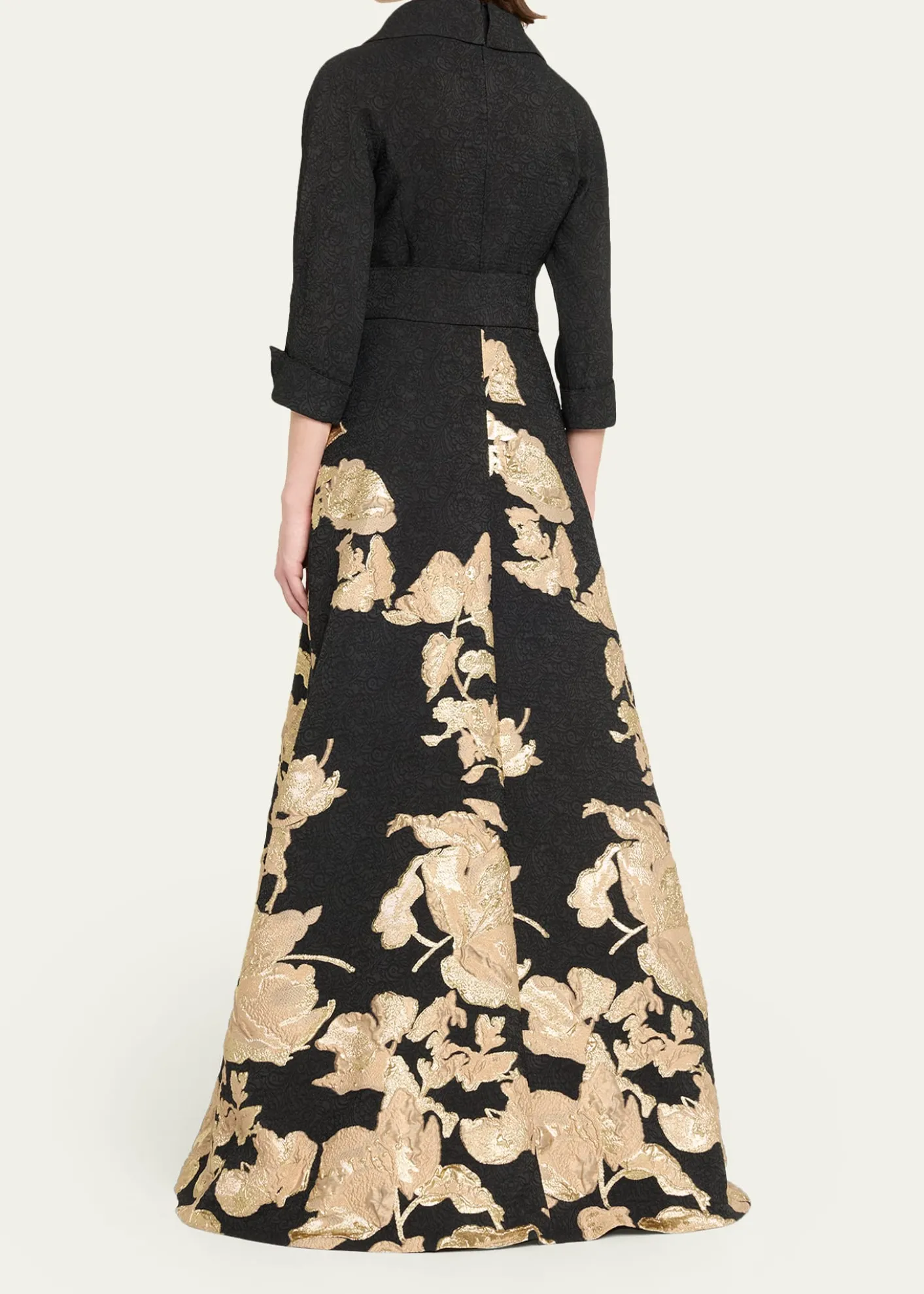 Rickie Freeman for Teri JonMetallic Floral Jacquard Shirt Gown