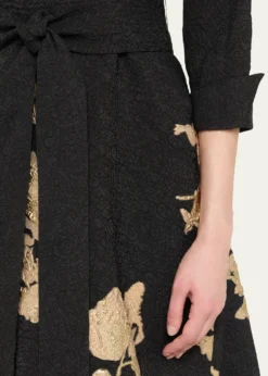 Rickie Freeman for Teri JonMetallic Floral Jacquard Shirt Gown