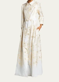 Rickie Freeman for Teri JonMetallic Brocade Shirtdress Gown
