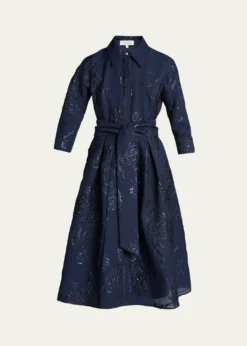 Rickie Freeman for Teri JonMetallic Jacquard Belted Shirtdress