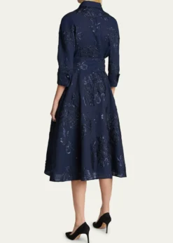 Rickie Freeman for Teri JonMetallic Jacquard Belted Shirtdress