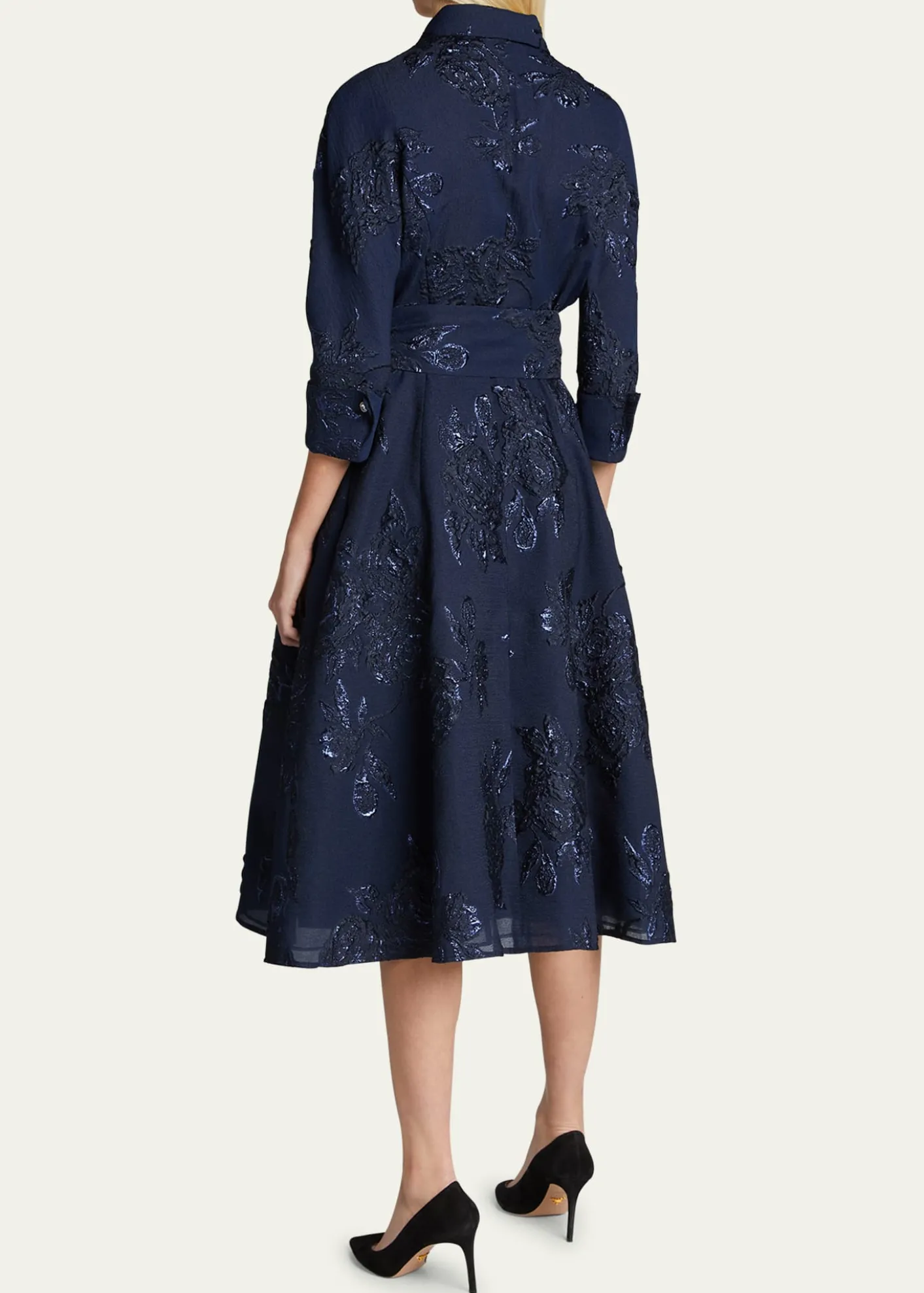 Rickie Freeman for Teri JonMetallic Jacquard Belted Shirtdress