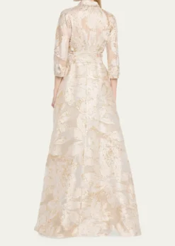 Rickie Freeman for Teri JonMetallic Jacquard Midi Shirtdress
