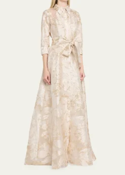 Rickie Freeman for Teri JonMetallic Jacquard Midi Shirtdress
