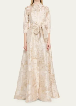 Rickie Freeman for Teri JonMetallic Jacquard Midi Shirtdress