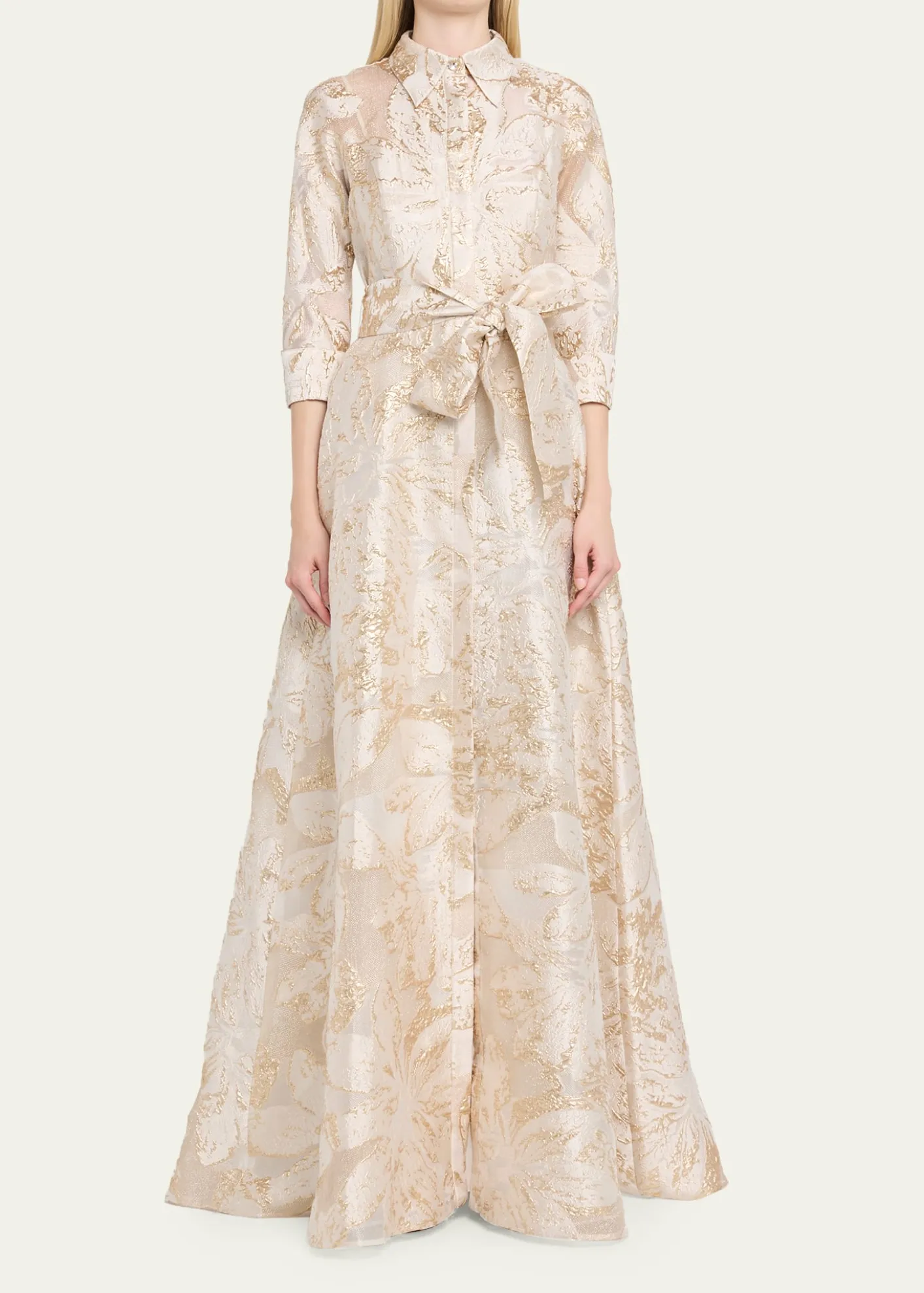 Rickie Freeman for Teri JonMetallic Jacquard Midi Shirtdress