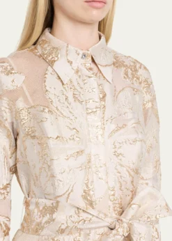 Rickie Freeman for Teri JonMetallic Jacquard Midi Shirtdress