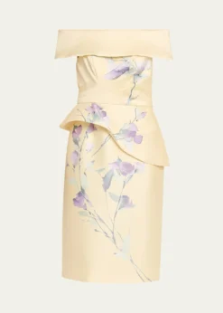Rickie Freeman for Teri JonOff-Shoulder Peplum Mikado Midi Dress