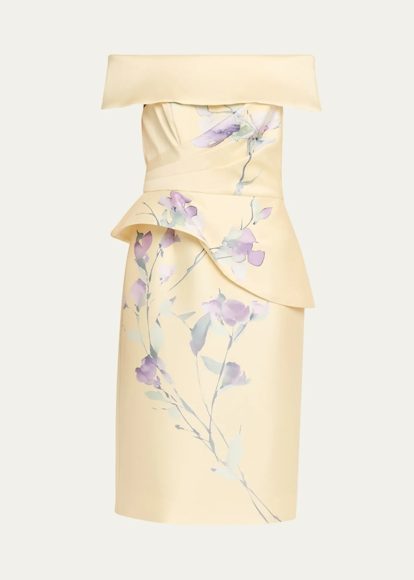 Rickie Freeman for Teri JonOff-Shoulder Peplum Mikado Midi Dress