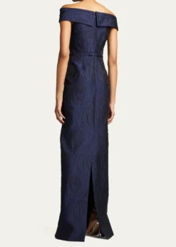 Rickie Freeman for Teri JonOff-Shoulder Jacquard Column Gown