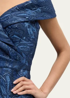 Rickie Freeman for Teri JonOff-Shoulder Metallic Jacquard Gown