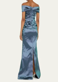 Rickie Freeman for Teri JonOff-Shoulder Ruched Taffeta Gown