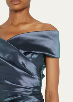 Rickie Freeman for Teri JonOff-Shoulder Ruched Taffeta Gown