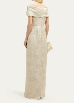Rickie Freeman for Teri JonOff-Shoulder Jacquard Column Gown