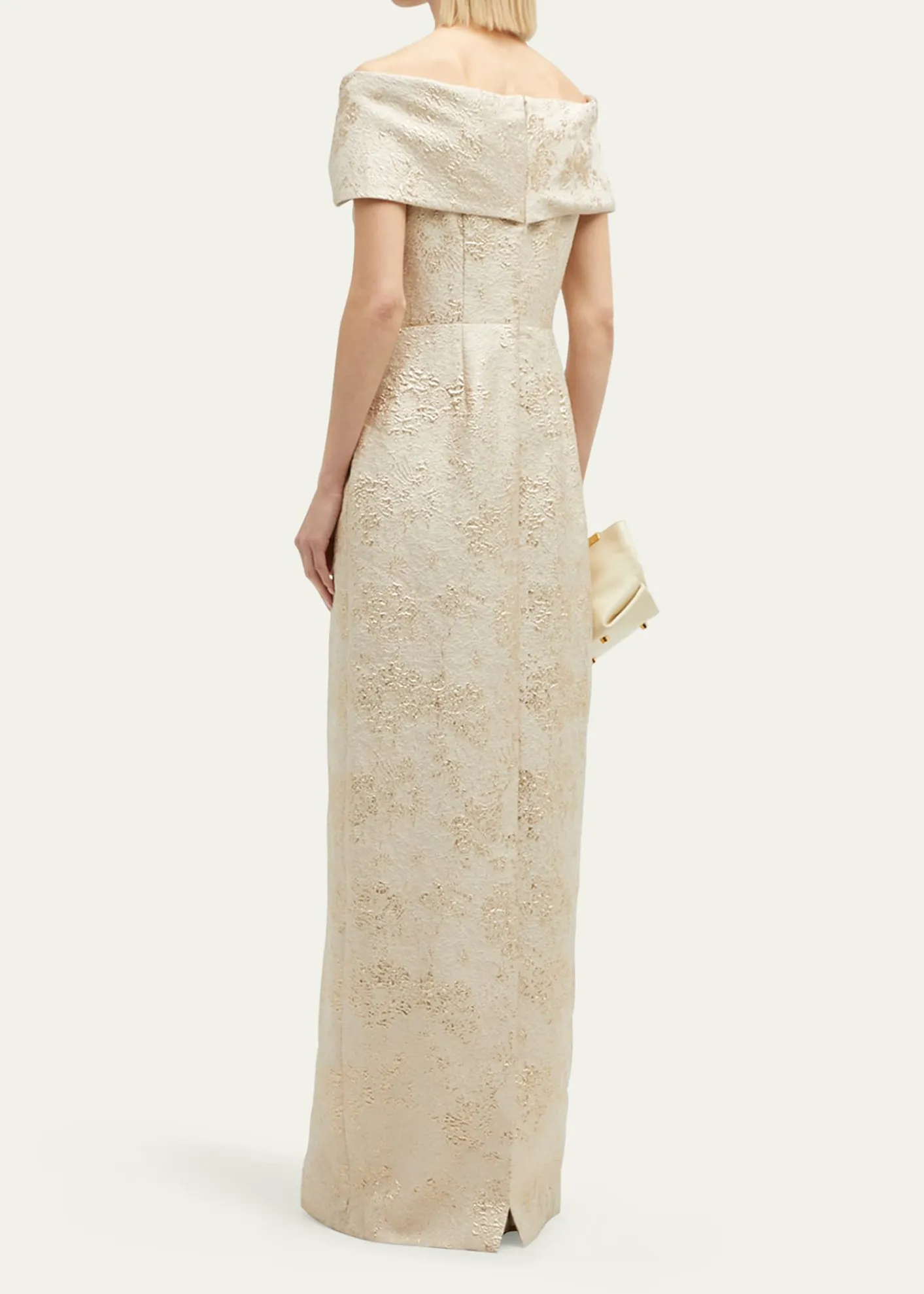 Rickie Freeman for Teri JonOff-Shoulder Jacquard Column Gown