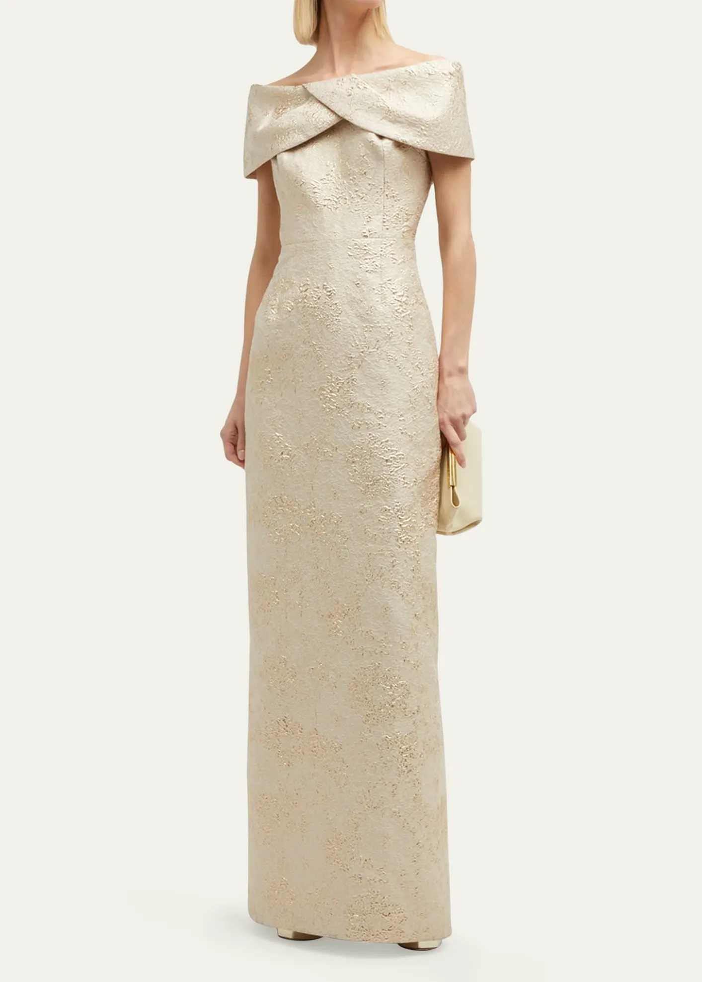 Rickie Freeman for Teri JonOff-Shoulder Jacquard Column Gown