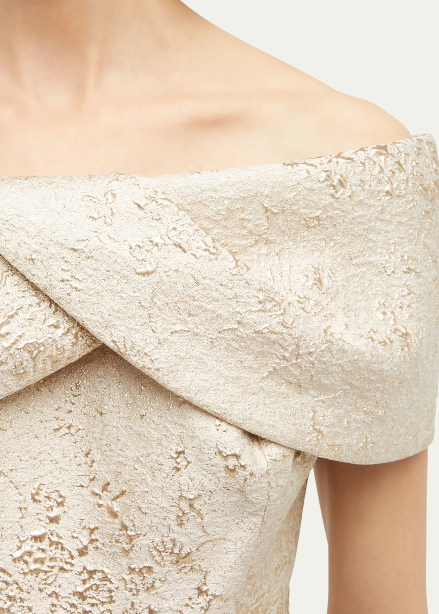 Rickie Freeman for Teri JonOff-Shoulder Jacquard Column Gown