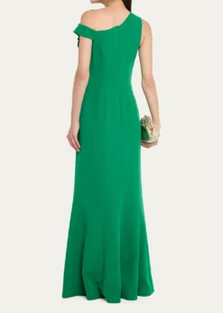 Rickie Freeman for Teri JonOne-Shoulder Floral Applique Stretch Crepe Gown
