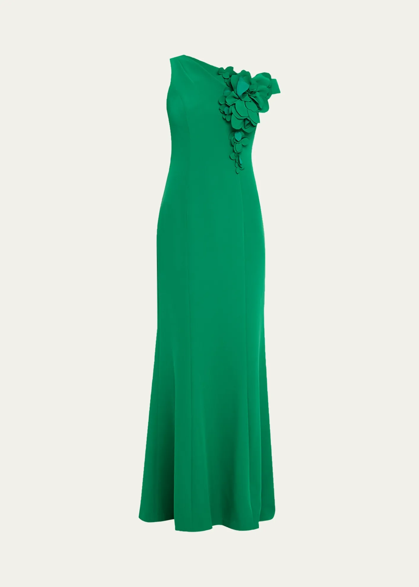 Rickie Freeman for Teri JonOne-Shoulder Floral Applique Stretch Crepe Gown