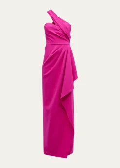 Rickie Freeman for Teri JonOne-Shoulder Draped Stretch Crepe Gown