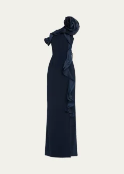 Rickie Freeman for Teri JonOne-Shoulder Ruffle Column Gown