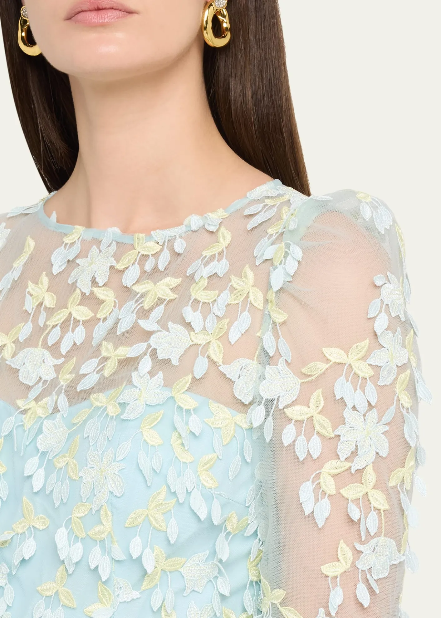 Rickie Freeman for Teri JonPetal Applique Illusion Tulle Gown