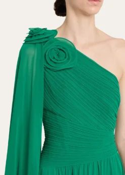 Rickie Freeman for Teri JonPleated Cape-Sleeve Chiffon Gown