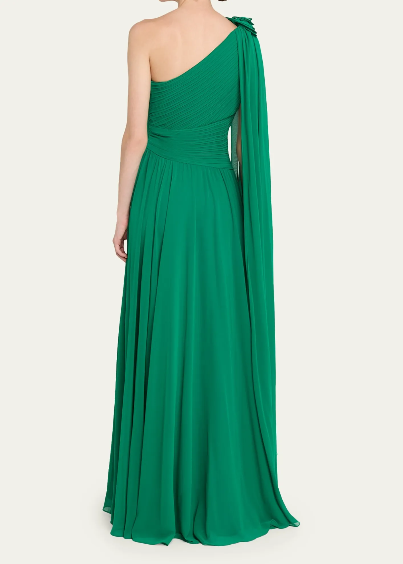 Rickie Freeman for Teri JonPleated Cape-Sleeve Chiffon Gown