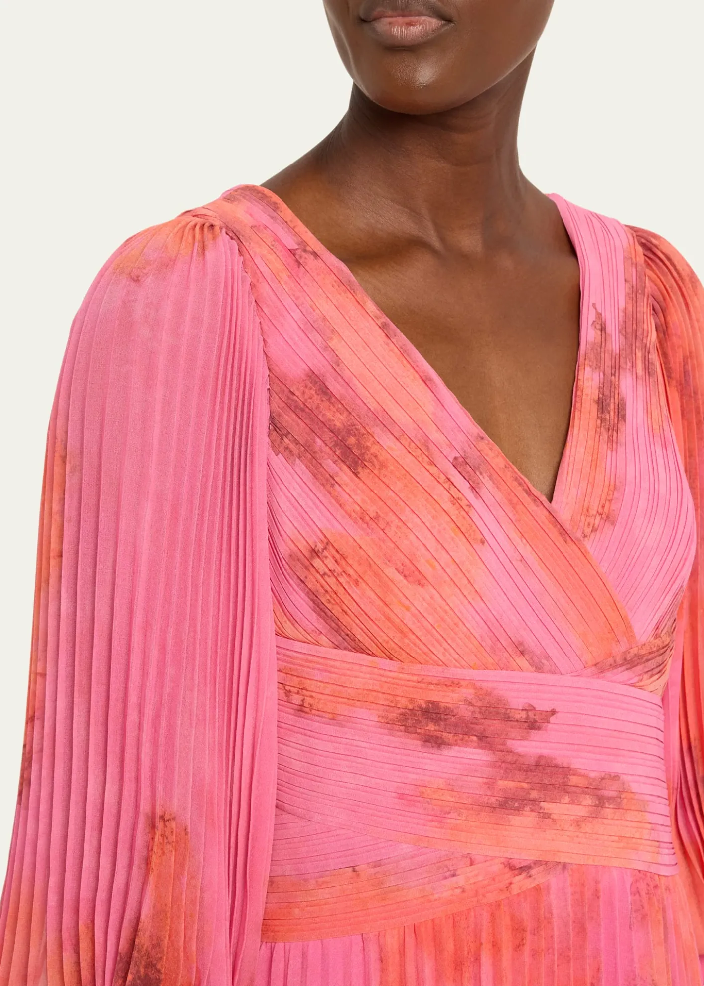 Rickie Freeman for Teri JonPleated Abstract-Print Chiffon Midi Dress