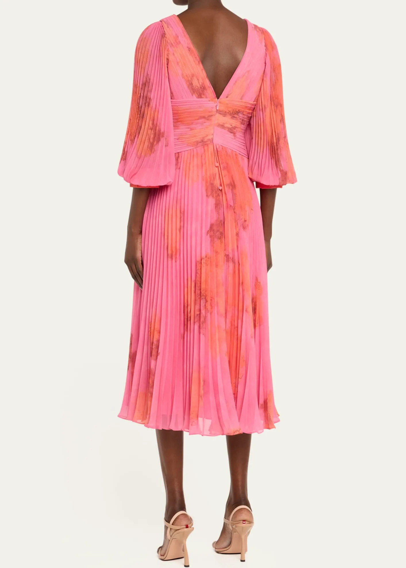 Rickie Freeman for Teri JonPleated Abstract-Print Chiffon Midi Dress