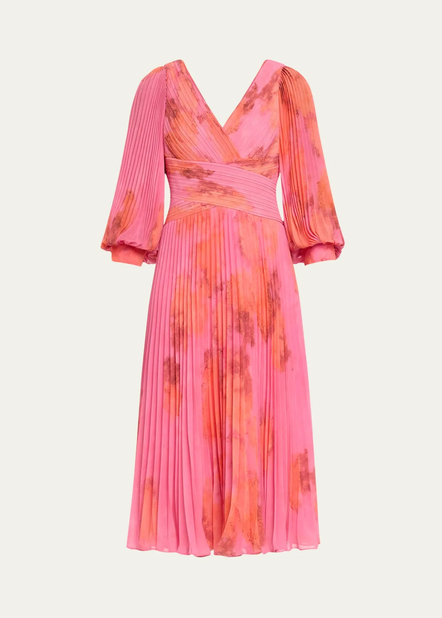 Rickie Freeman for Teri JonPleated Abstract-Print Chiffon Midi Dress