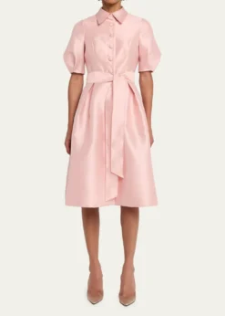 Rickie Freeman for Teri JonPuff-Sleeve Pique Faille Shirtdress