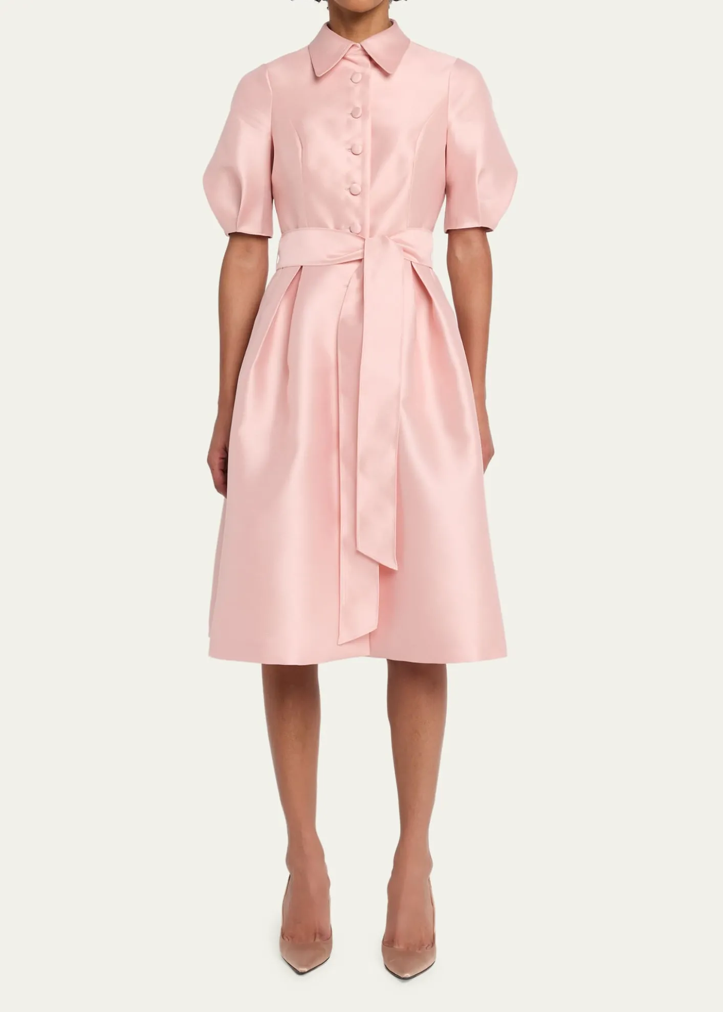 Rickie Freeman for Teri JonPuff-Sleeve Pique Faille Shirtdress