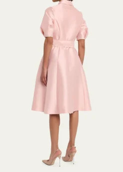 Rickie Freeman for Teri JonPuff-Sleeve Pique Faille Shirtdress