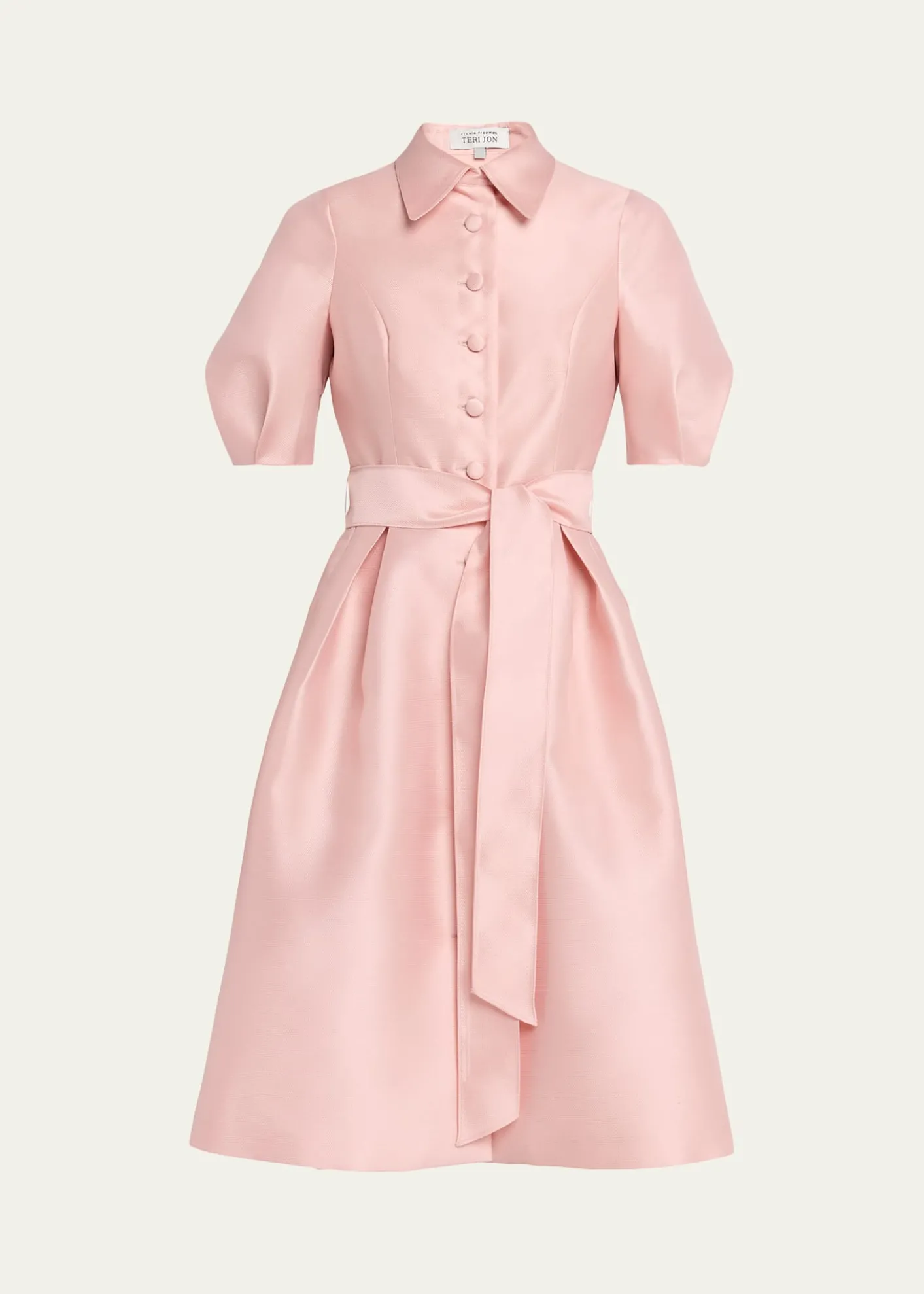 Rickie Freeman for Teri JonPuff-Sleeve Pique Faille Shirtdress