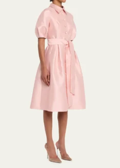 Rickie Freeman for Teri JonPuff-Sleeve Pique Faille Shirtdress