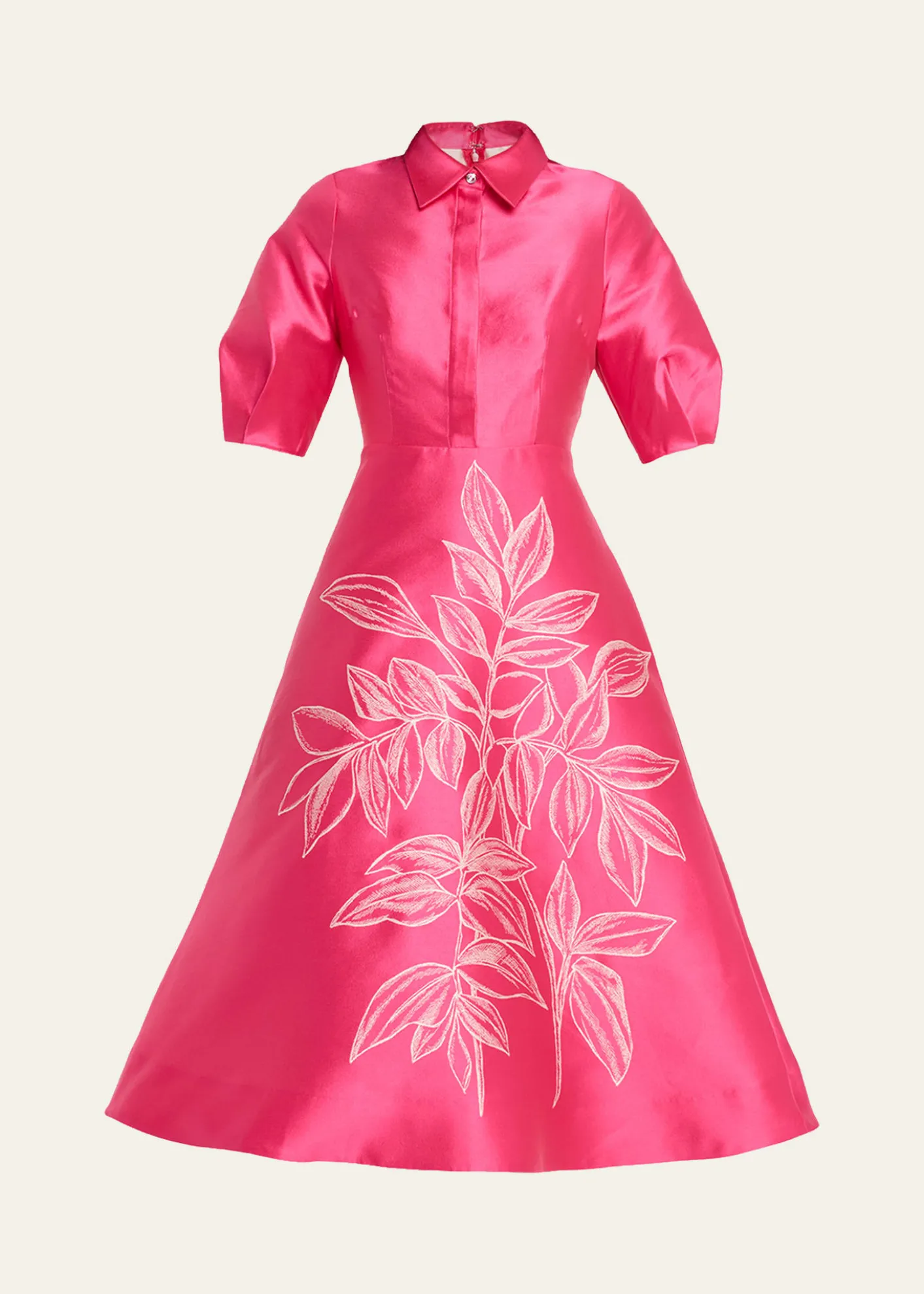 Rickie Freeman for Teri JonPuff-Sleeve Gazar Midi Shirtdress