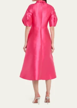 Rickie Freeman for Teri JonPuff-Sleeve Gazar Midi Shirtdress