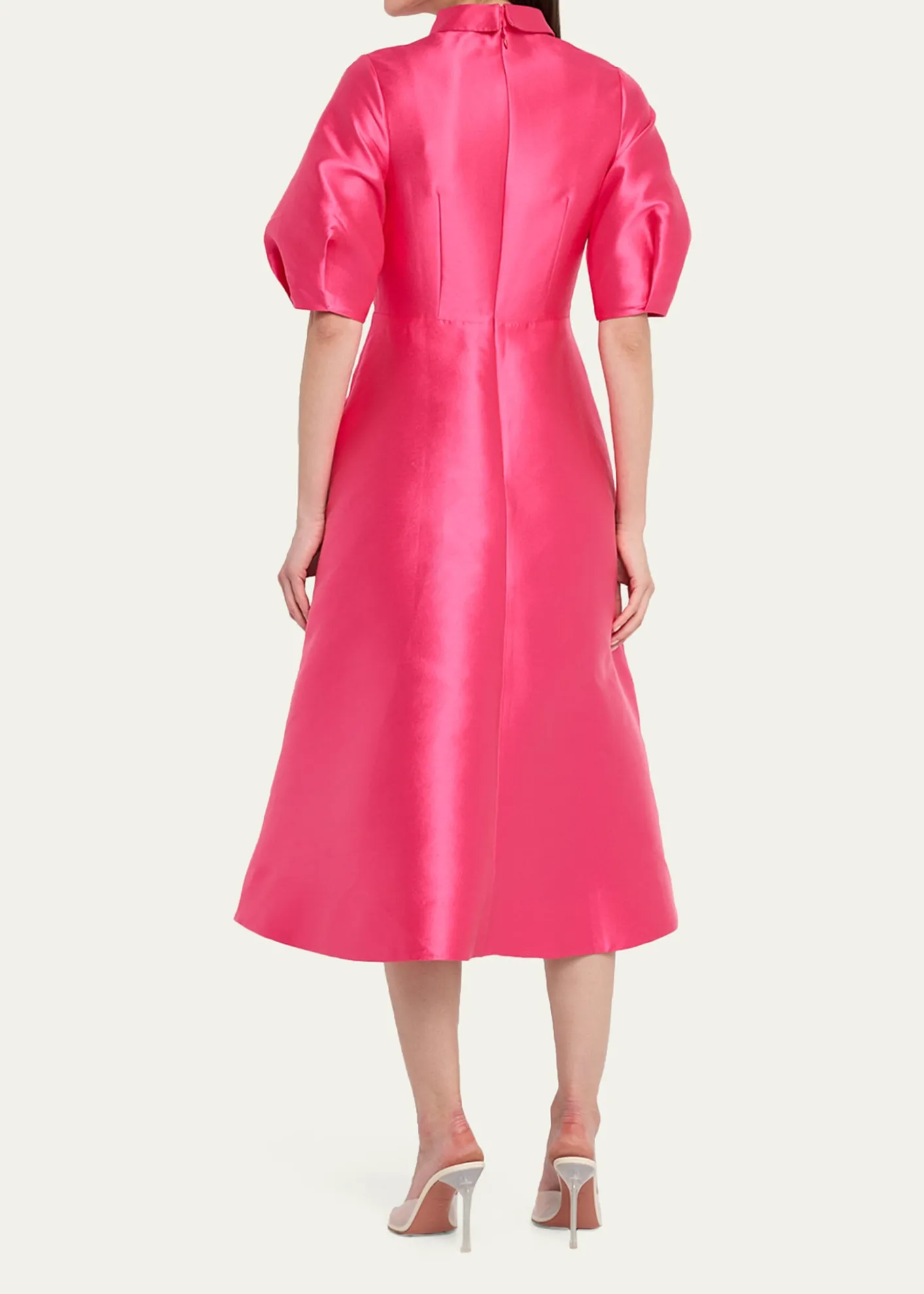 Rickie Freeman for Teri JonPuff-Sleeve Gazar Midi Shirtdress