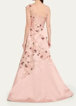 Rickie Freeman for Teri JonSequin Floral-Embroidered Jacquard Gown