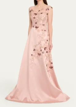Rickie Freeman for Teri JonSequin Floral-Embroidered Jacquard Gown