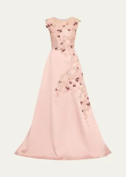 Rickie Freeman for Teri JonSequin Floral-Embroidered Jacquard Gown