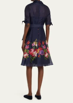 Rickie Freeman for Teri JonSilken Linen Floral-Print Shirtdress