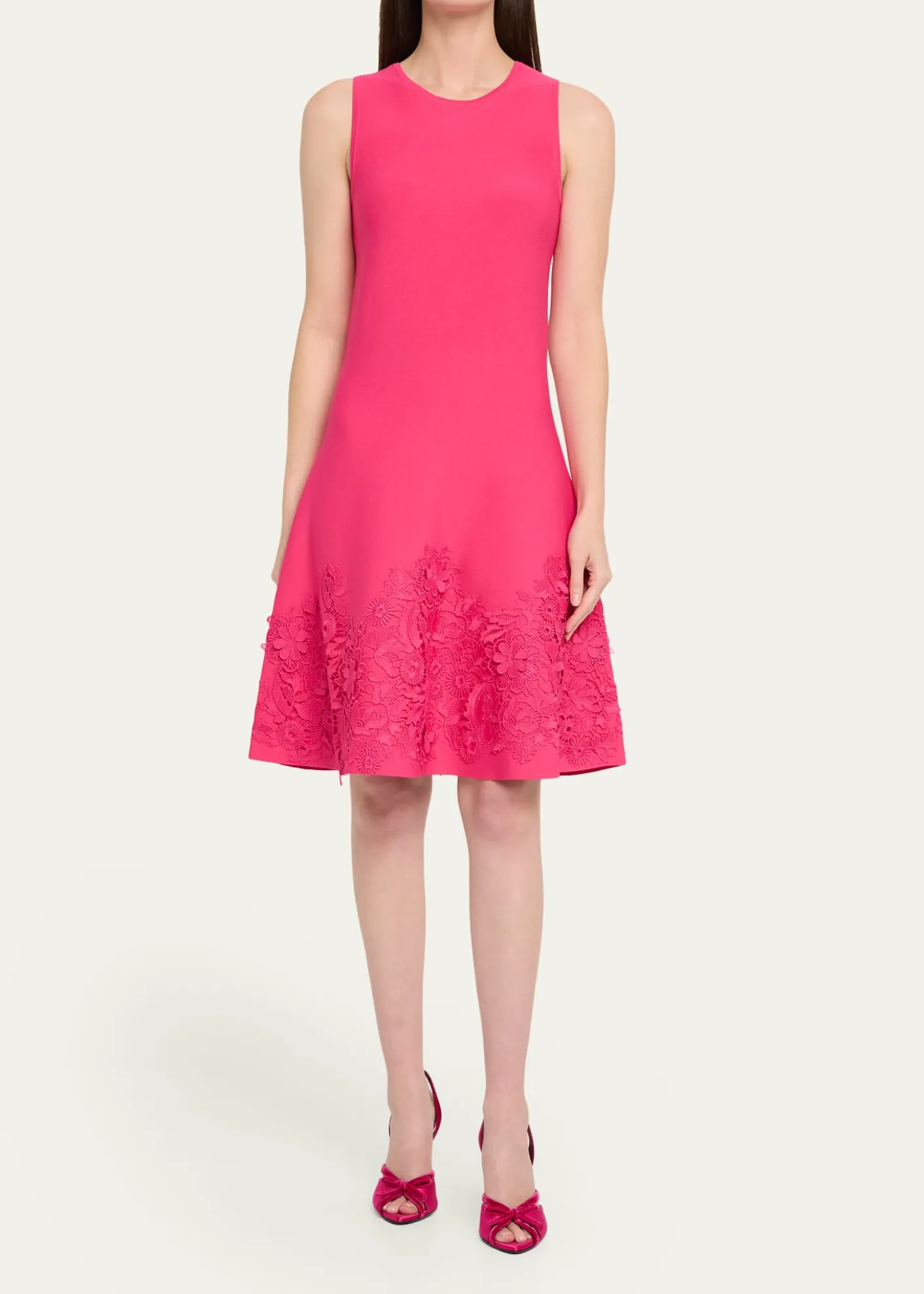 Rickie Freeman for Teri JonSleeveless Lace-Trim Knit Dress