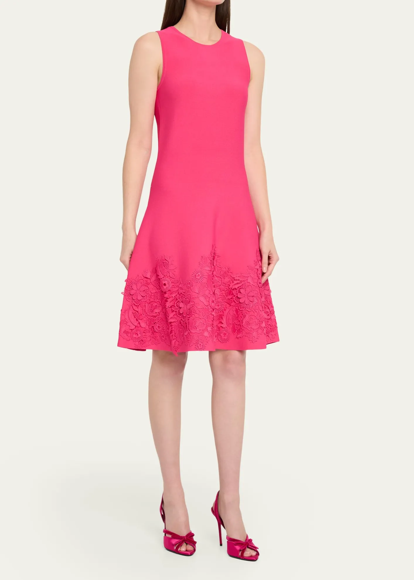 Rickie Freeman for Teri JonSleeveless Lace-Trim Knit Dress