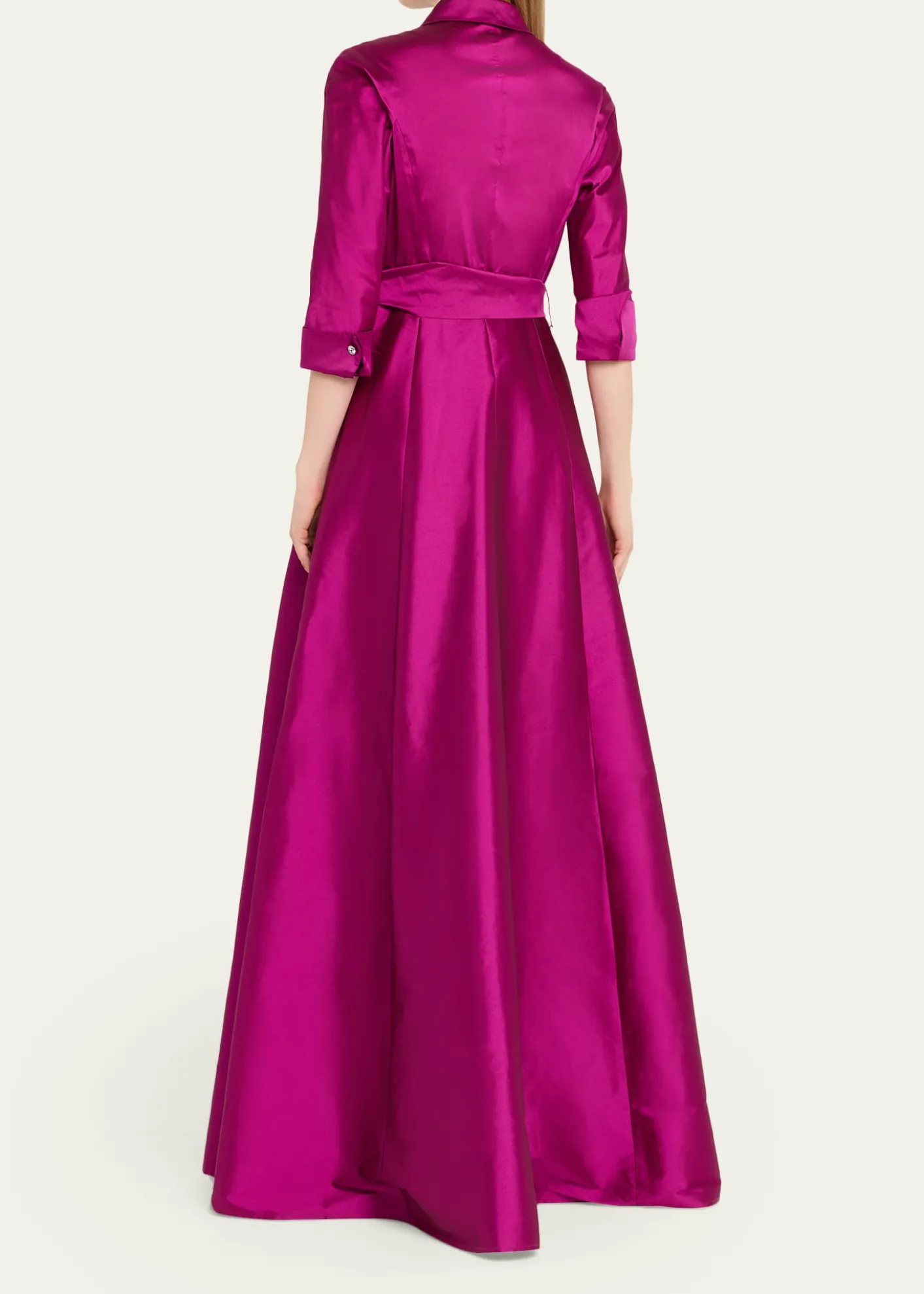 Rickie Freeman for Teri Jon3/4-Sleeve Taffeta Shirtdress Gown